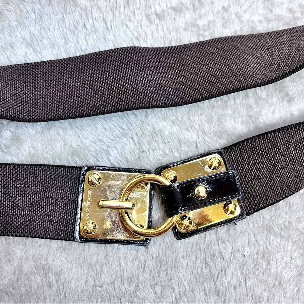 Michael Kors | Brown Elastic Belt with Brass Hardware Size M/L